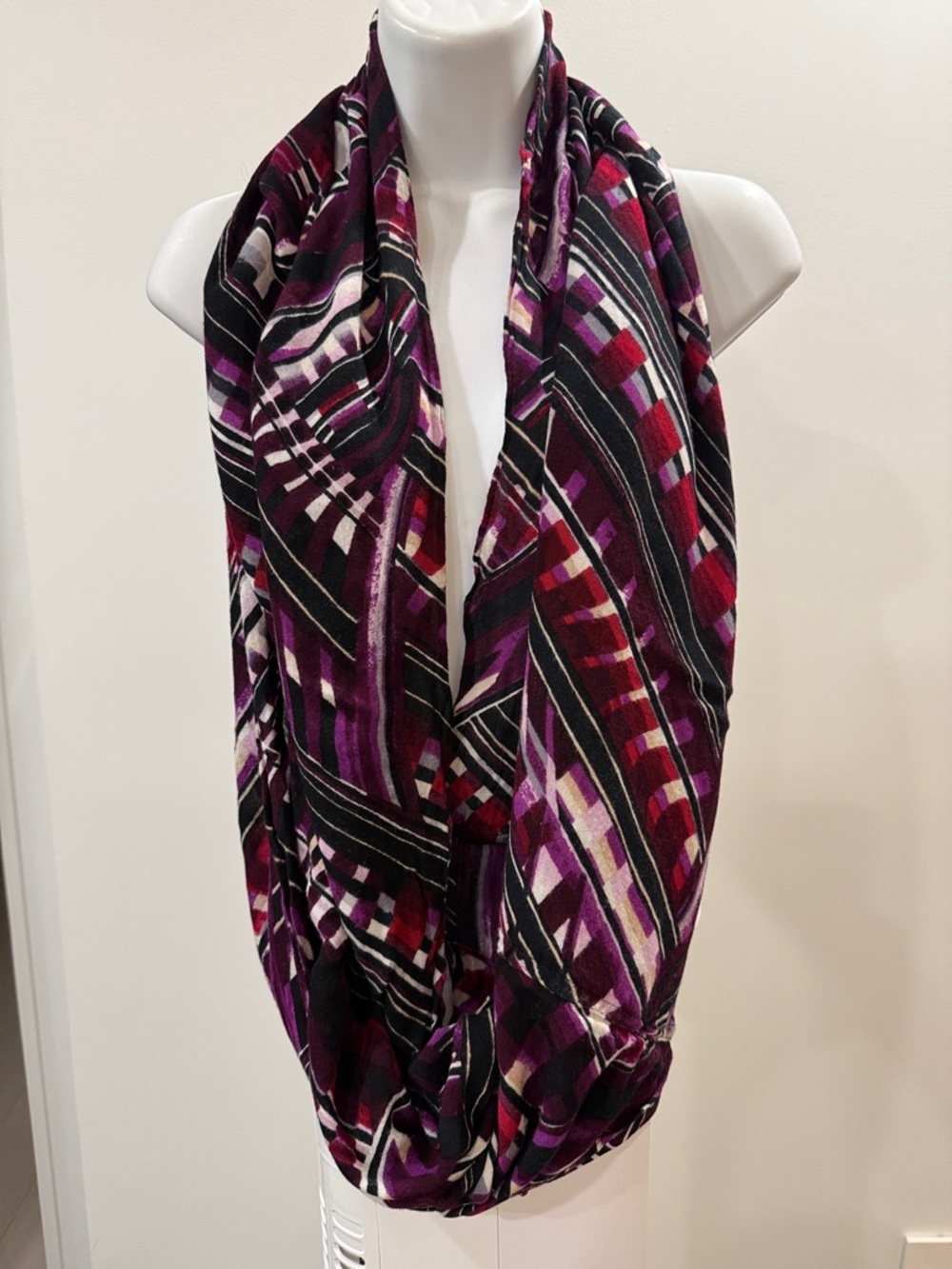 White House Black Market Purple, Black & Pink Geometric Infinity Scarf